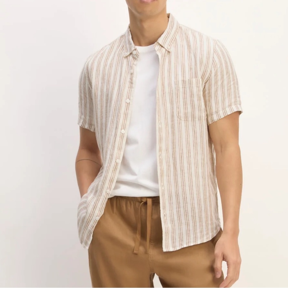 Everlane Men's Casual Beige Striped‎ Shirt